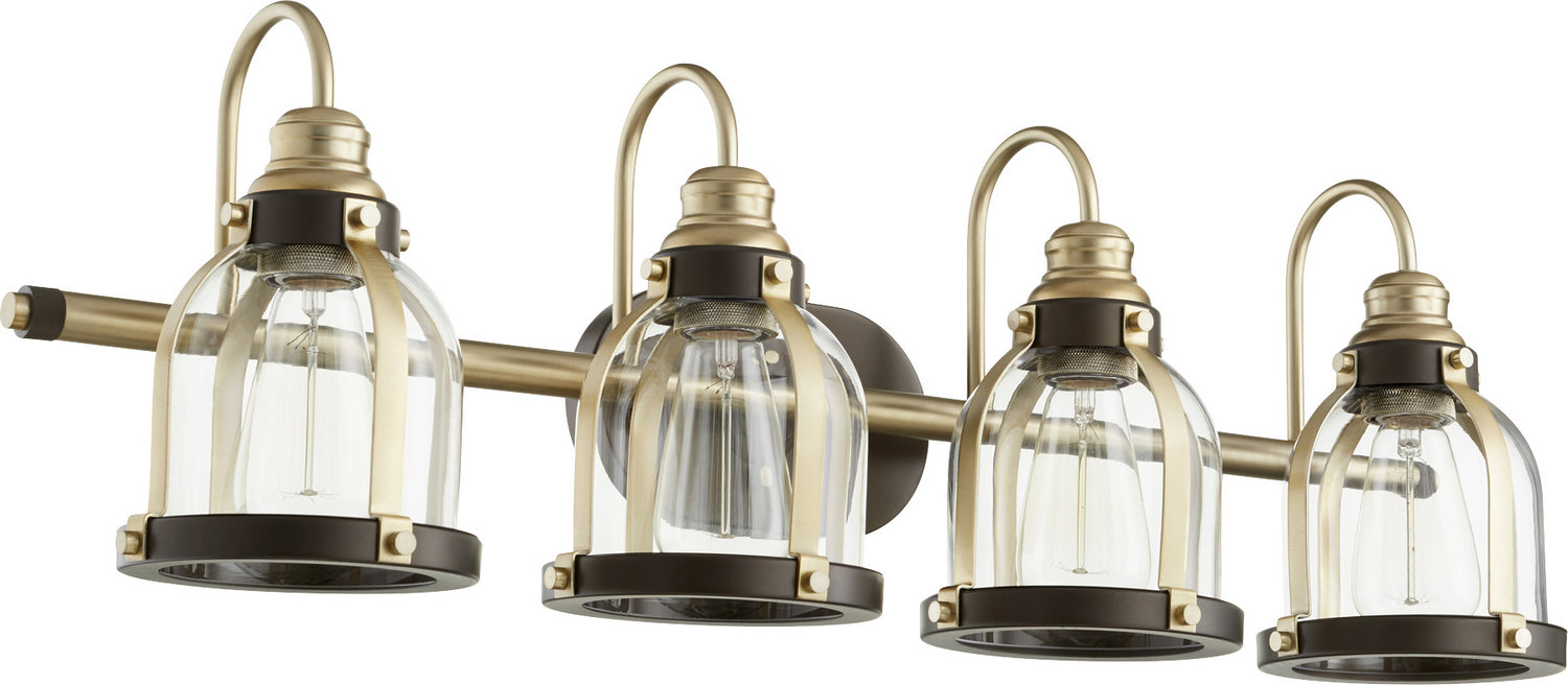 Myhouse Lighting Quorum - 586-4-8086 - Four Light Vanity - Banded Lighting Series - Aged Brass w/ Oiled Bronze