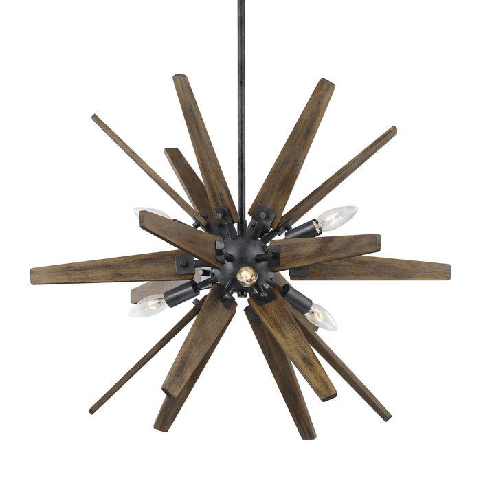 Myhouse Lighting Visual Comfort Studio - F3257/6DWZ/WOW - Six Light Chandelier - Thorne - Dark Weathered Zinc / Weathered Oak