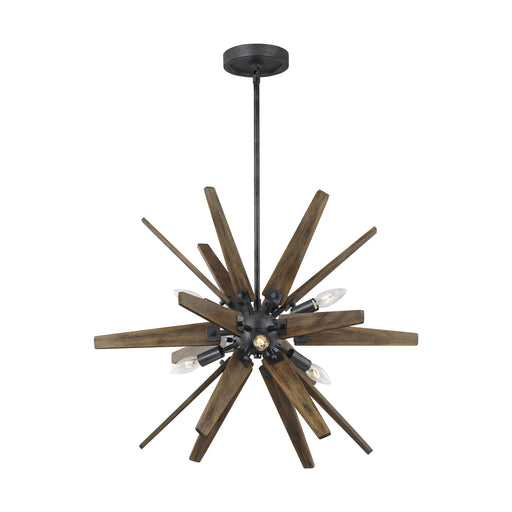 Myhouse Lighting Visual Comfort Studio - F3257/6DWZ/WOW - Six Light Chandelier - Thorne - Dark Weathered Zinc / Weathered Oak