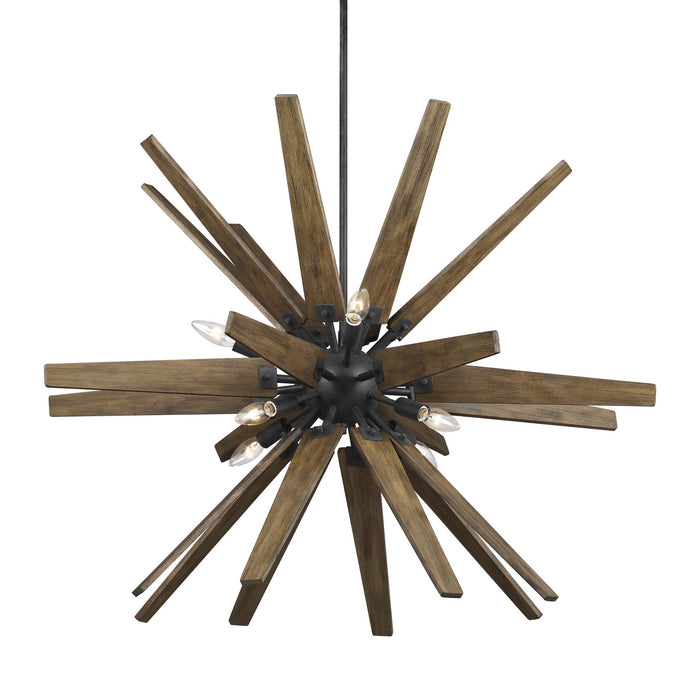 Myhouse Lighting Visual Comfort Studio - F3258/8DWZ/WOW - Eight Light Chandelier - Thorne - Dark Weathered Zinc / Weathered Oak