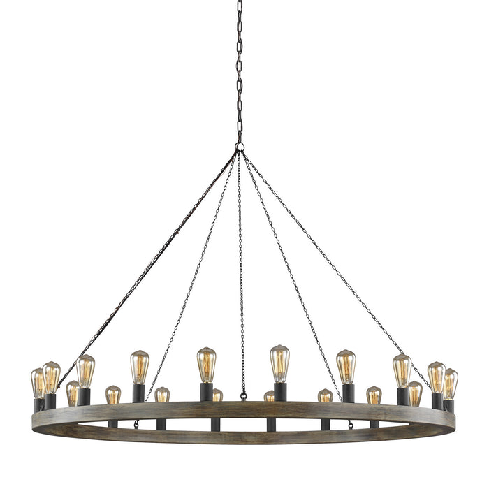 Myhouse Lighting Visual Comfort Studio - F3933/20WOW/AF - 20 Light Chandelier - Avenir - Weathered Oak Wood / Antique Forged Iron