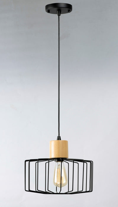 Myhouse Lighting Maxim - 10069BKNWD - One Light Pendant - Bjorn - Black / Natural Wood