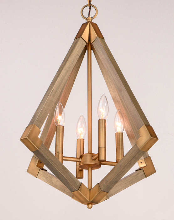 Myhouse Lighting Maxim - 12252WOAB - Four Light Pendant - Vector - Weathered Oak / Antique Brass