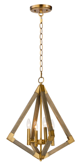 Myhouse Lighting Maxim - 12252WOAB - Four Light Pendant - Vector - Weathered Oak / Antique Brass