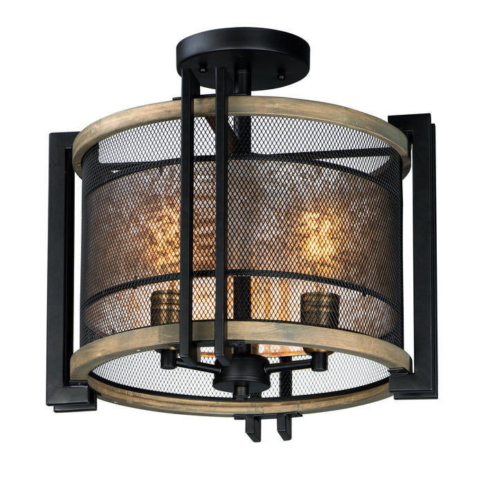 Myhouse Lighting Maxim - 27560BKBWAB - Three Light Flush Mount - Boundry - Black / Barn Wood / Antique Brass