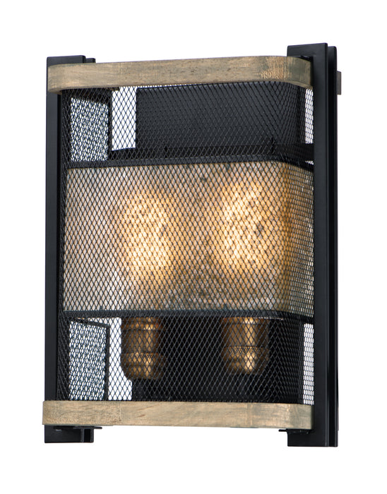 Myhouse Lighting Maxim - 27562BKBWAB - Two Light Wall Sconce - Boundry - Black / Barn Wood / Antique Brass