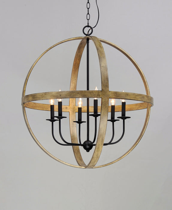 Myhouse Lighting Maxim - 27576BWBK - Six Light Pendant - Compass - Barn Wood / Black