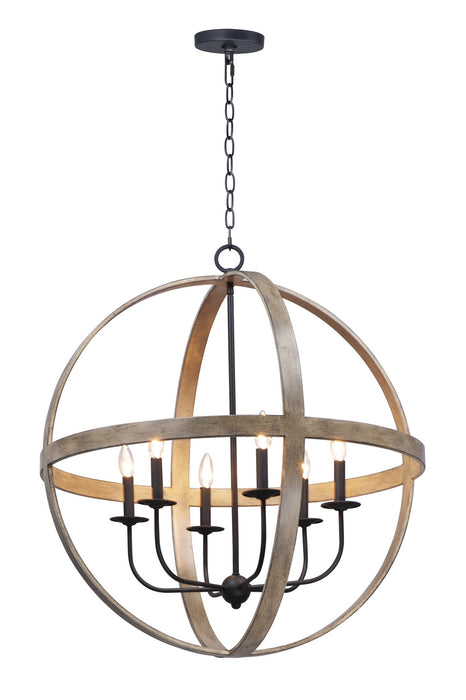 Myhouse Lighting Maxim - 27576BWBK - Six Light Pendant - Compass - Barn Wood / Black