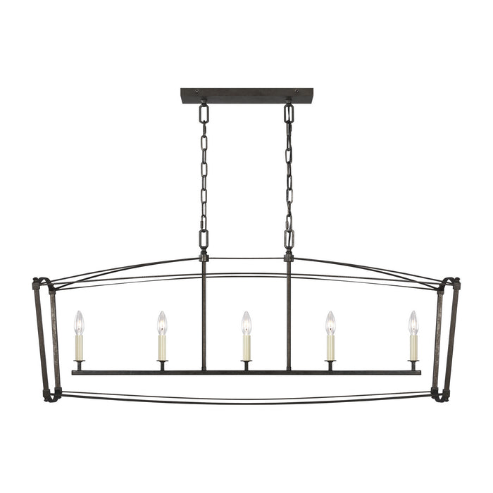 Myhouse Lighting Visual Comfort Studio - F3326/5SMS - Five Light Linear Chandelier - Thayer - Smith Steel