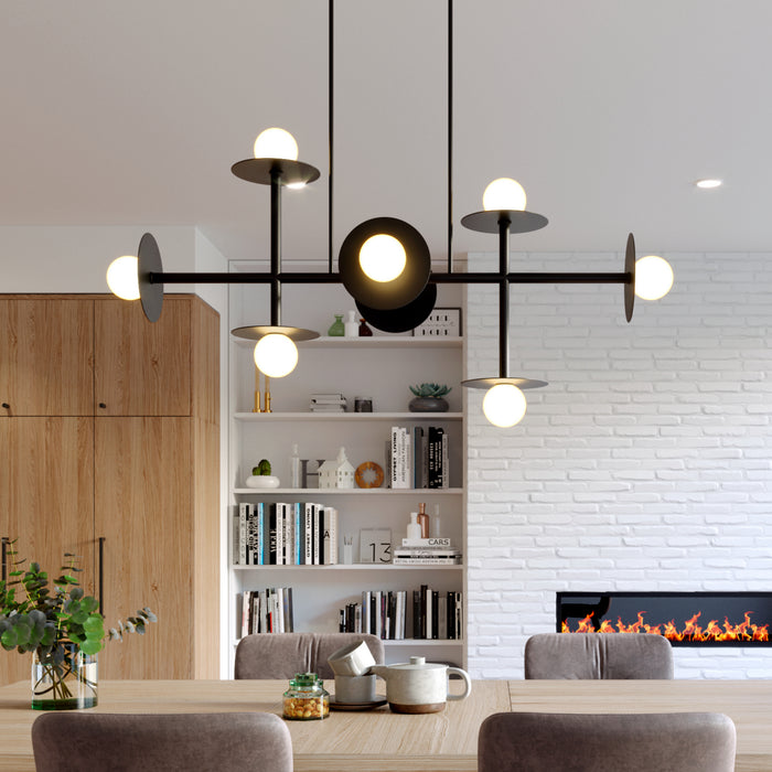 Myhouse Lighting Visual Comfort Studio - KC1008MBK - Eight Light Linear Chandelier - Nodes - Midnight Black