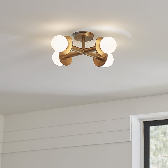 Myhouse Lighting Visual Comfort Studio - KF1034BBS - Four Light Flush Mount - Nodes - Burnished Brass