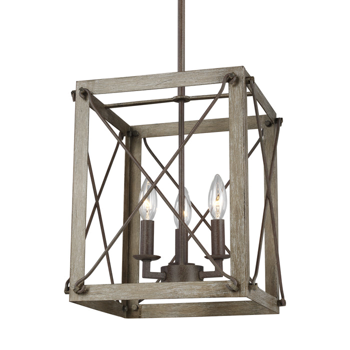 Myhouse Lighting Visual Comfort Studio - 6526303-872 - Three Light Hall / Foyer Pendant - Thornwood - Washed Pine