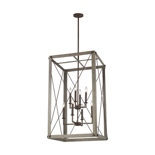 Myhouse Lighting Visual Comfort Studio - 6526308-872 - Eight Light Hall / Foyer Pendant - Thornwood - Washed Pine