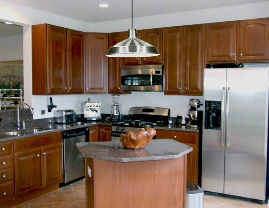 One Light Pendant in Brushed NickelWhite Interior