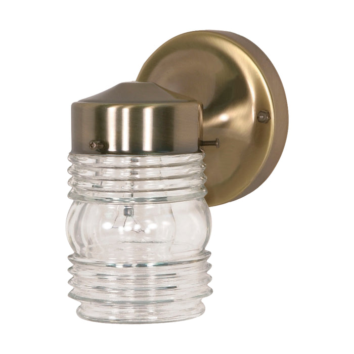 One Light Outdoor Wall Lantern in Antique Brass / Clear Ribbed