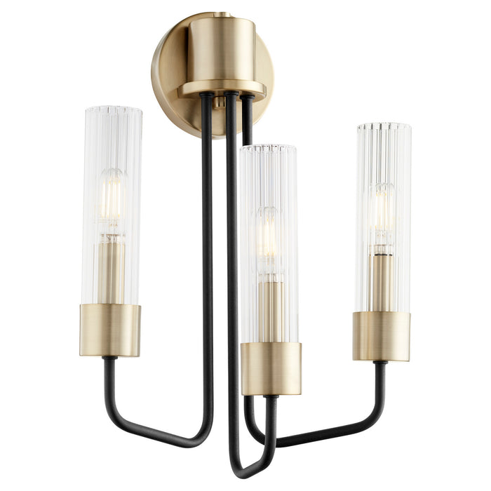 Myhouse Lighting Quorum - 595-3-6980 - Three Light Wall Mount - Helix - Textured Black w/ Aged Brass