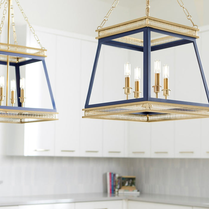 Myhouse Lighting Cyan - 10904 - Four Light Pendant - Blue And Aged Brass