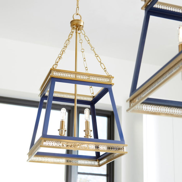 Myhouse Lighting Cyan - 10904 - Four Light Pendant - Blue And Aged Brass