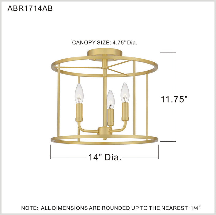 Myhouse Lighting Quoizel - ABR1714AB - Three Light Semi Flush Mount - Abner - Aged Brass