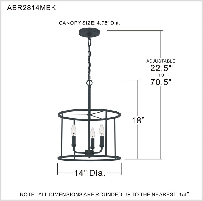 Myhouse Lighting Quoizel - ABR2814MBK - Three Light Pendant - Abner - Matte Black