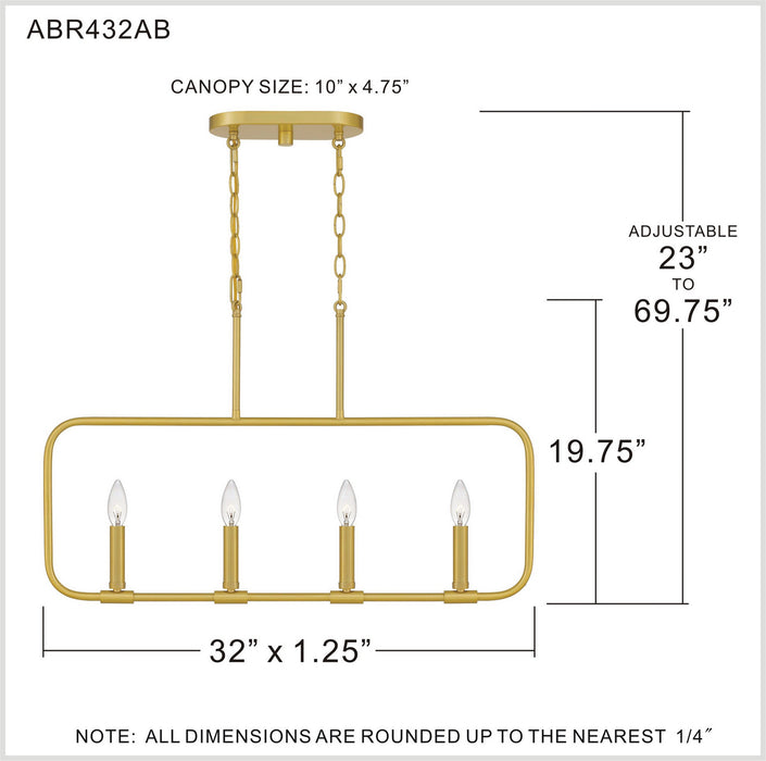 Myhouse Lighting Quoizel - ABR432AB - Four Light Linear Chandelier - Abner - Aged Brass