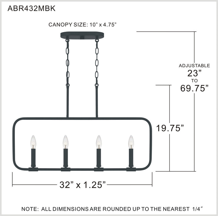 Myhouse Lighting Quoizel - ABR432MBK - Four Light Linear Chandelier - Abner - Matte Black