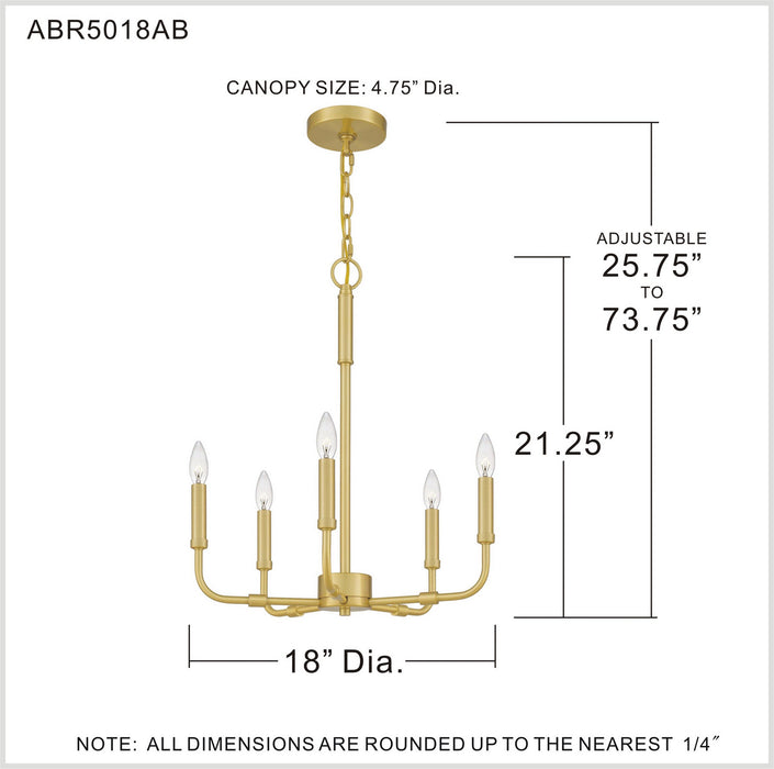 Myhouse Lighting Quoizel - ABR5018AB - Five Light Chandelier - Abner - Aged Brass