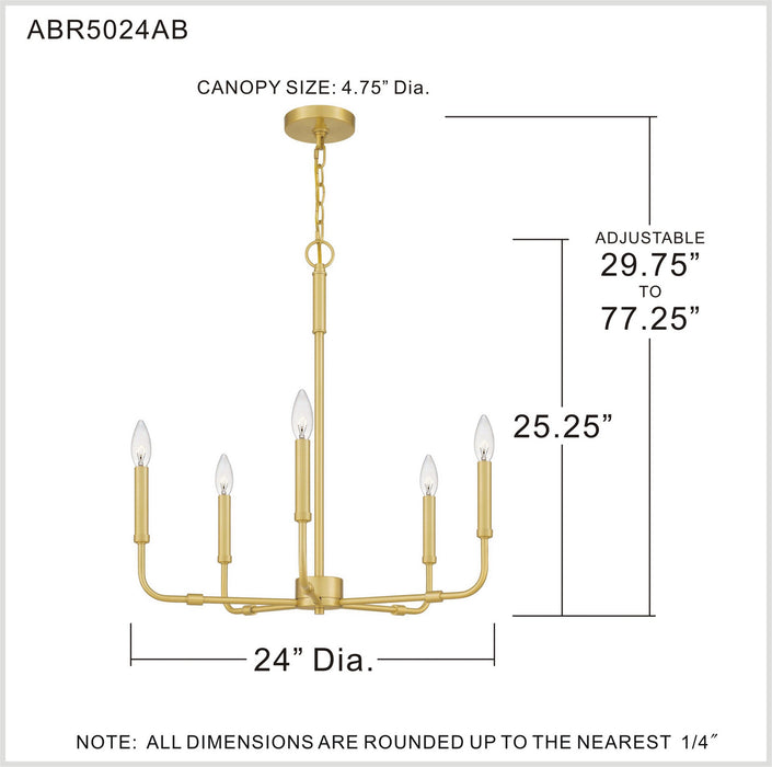 Myhouse Lighting Quoizel - ABR5024AB - Five Light Chandelier - Abner - Aged Brass