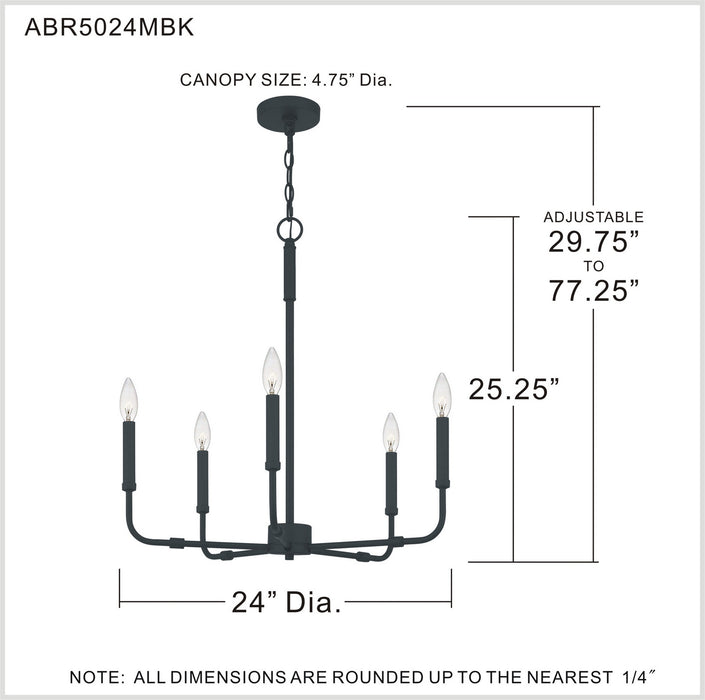 Myhouse Lighting Quoizel - ABR5024MBK - Five Light Chandelier - Abner - Matte Black