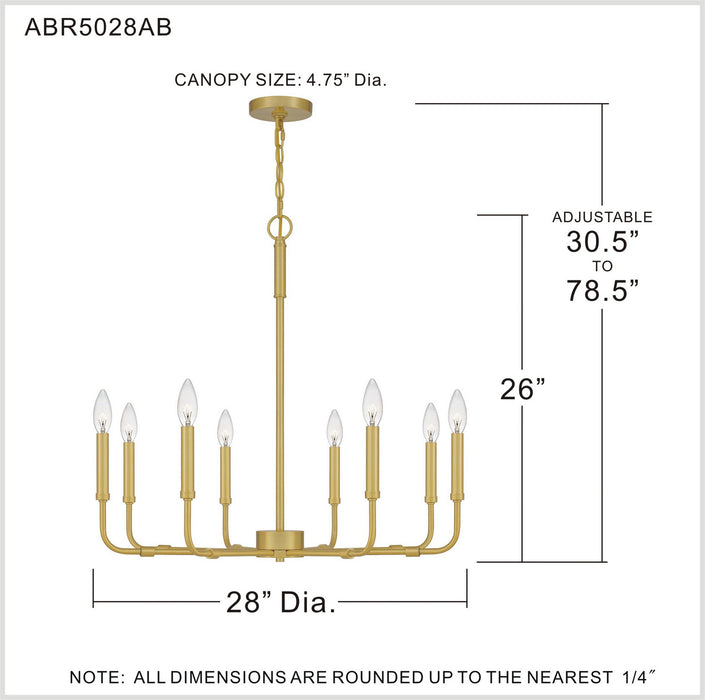 Myhouse Lighting Quoizel - ABR5028AB - Eight Light Chandelier - Abner - Aged Brass