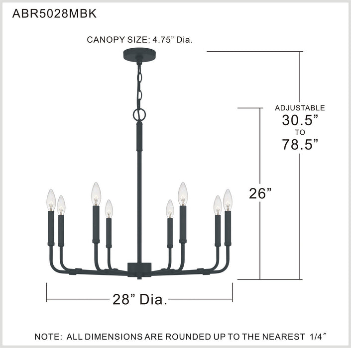 Myhouse Lighting Quoizel - ABR5028MBK - Eight Light Chandelier - Abner - Matte Black