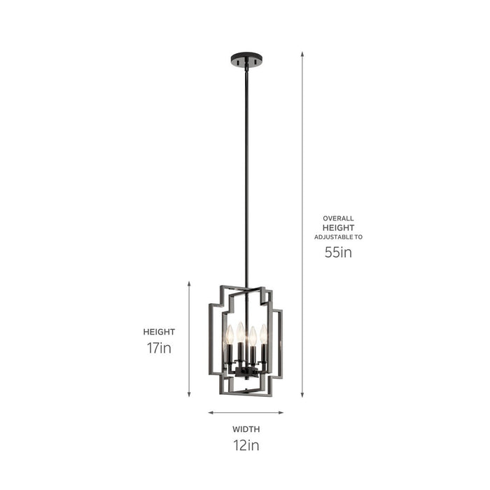 Myhouse Lighting Kichler - 43964MCH - Four Light Pendant - Downtown Deco - Midnight Chrome