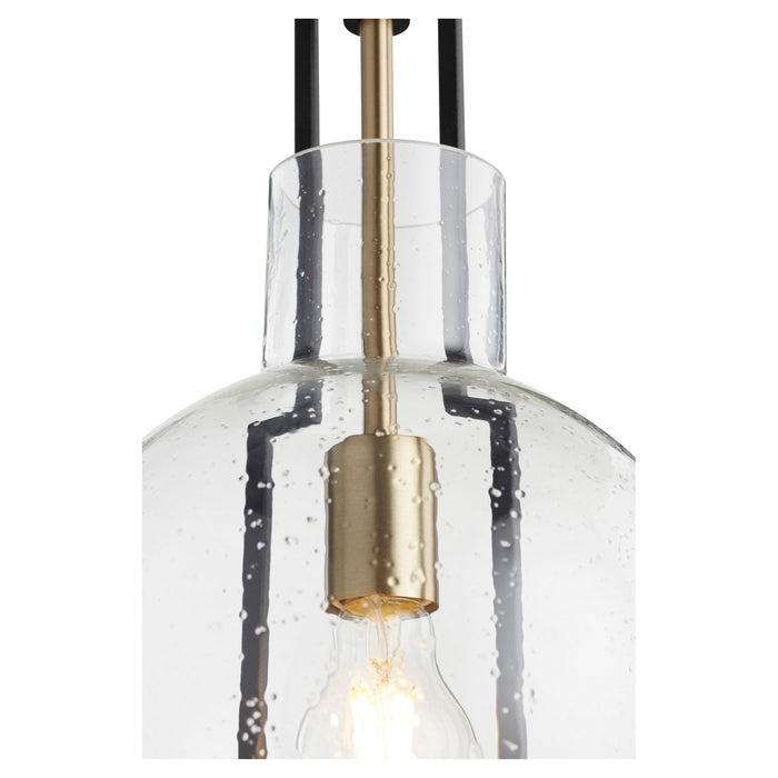 Myhouse Lighting Quorum - 89-10-6980 - One Light Pendant - Textured Glass Pendants - Textured Black w/ Aged Brass