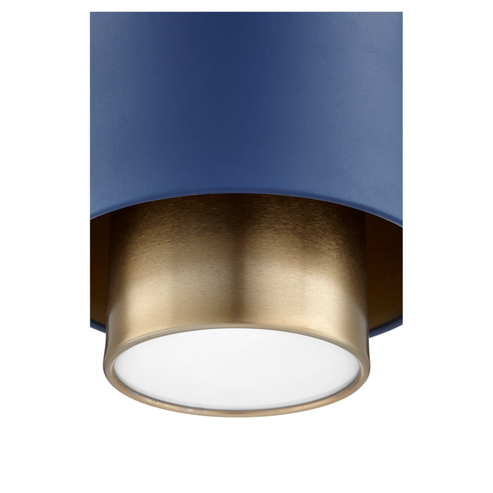 Myhouse Lighting Quorum - 8008-3280 - One Light Pendant - Cylinder Pendants - Aged Brass w/ Blue