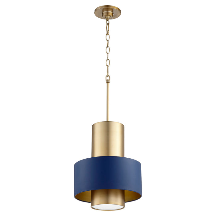 Myhouse Lighting Quorum - 8010-3280 - One Light Pendant - Drum Pendants - Aged Brass w/ Blue