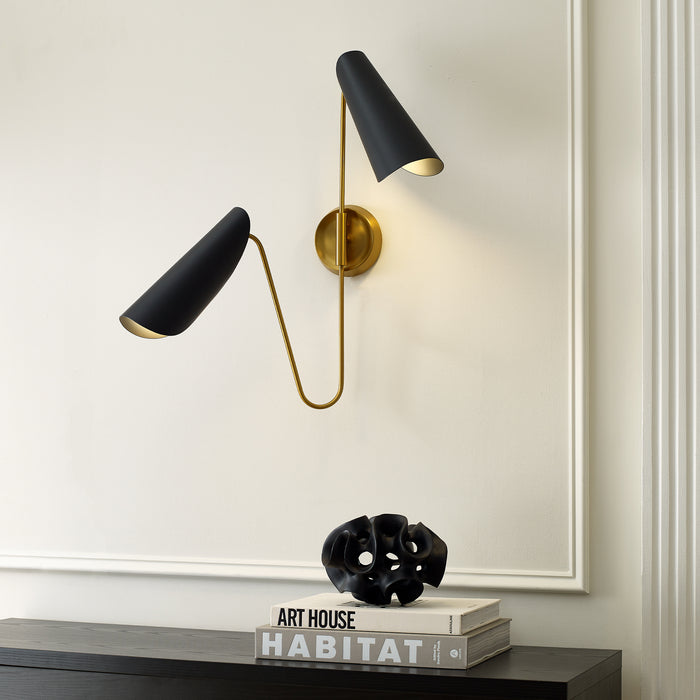 Myhouse Lighting Visual Comfort Studio - AEW1002BBSMBK - Two Light Wall Sconce - Tresa - Midnight Black and Burnished Brass