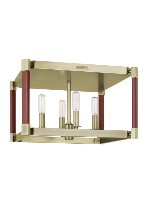 Myhouse Lighting Visual Comfort Studio - LF1034TWB - Four Light Flush Mount - Hadley - Time Worn Brass