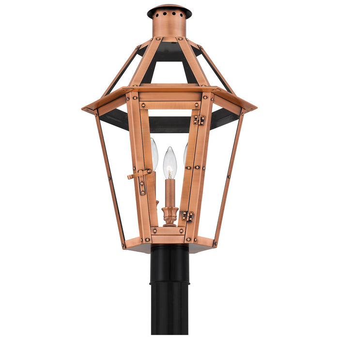 Myhouse Lighting Quoizel - BURD9015AC - Three Light Outdoor Post Lantern - Burdett - Aged Copper