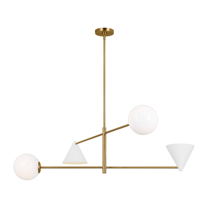 Myhouse Lighting Visual Comfort Studio - AEC1094MWTBBS - Four Light Chandelier - Cosmo - Matte White and Burnished Brass