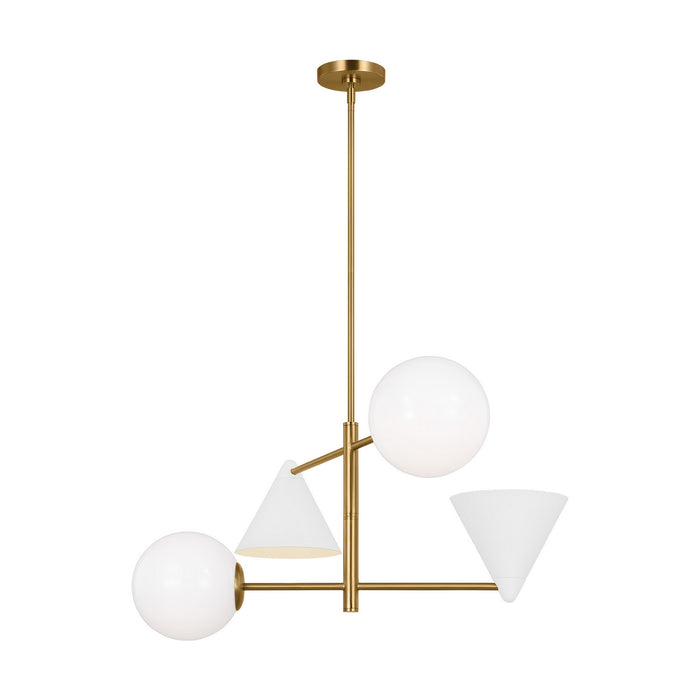 Myhouse Lighting Visual Comfort Studio - AEC1114MWTBBS - Four Light Chandelier - Cosmo - Matte White and Burnished Brass