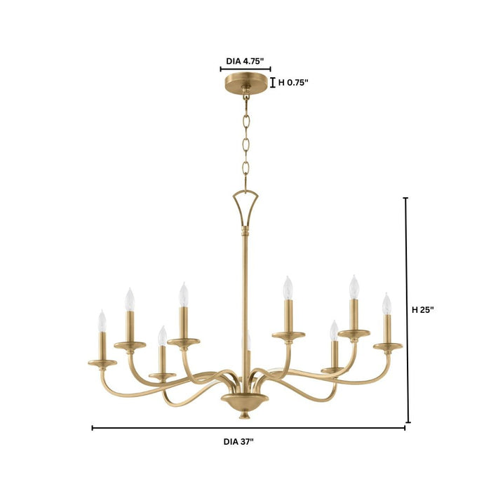 Myhouse Lighting Quorum - 6021-9-80 - Nine Light Chandelier - Maryse - Aged Brass