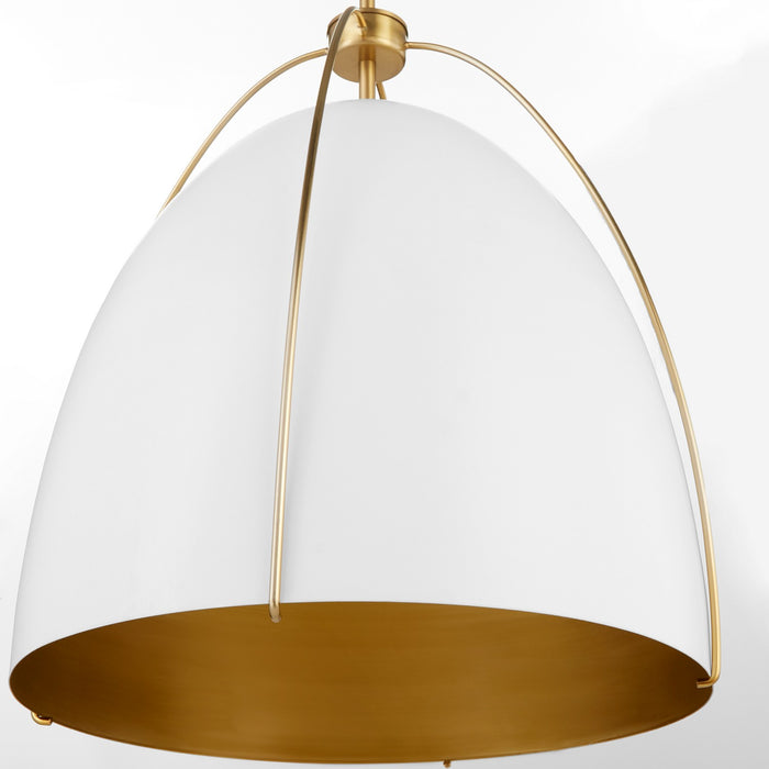 Myhouse Lighting Quorum - 860-3-0880 - Three Light Pendant - Jamie - Studio White w/ Aged Brass