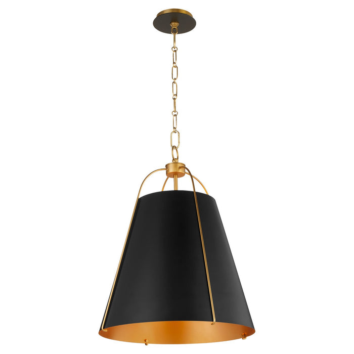 Myhouse Lighting Quorum - 861-3-5980 - Three Light Pendant - Jamie - Matte Black w/ Aged Brass