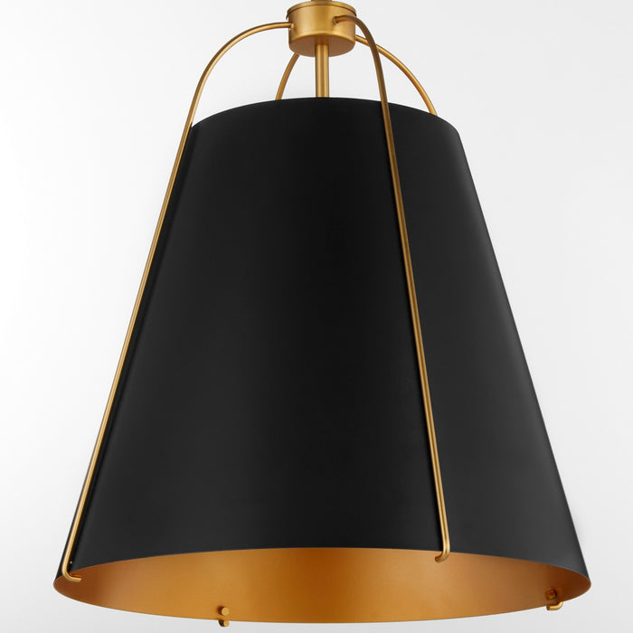 Myhouse Lighting Quorum - 861-3-5980 - Three Light Pendant - Jamie - Matte Black w/ Aged Brass