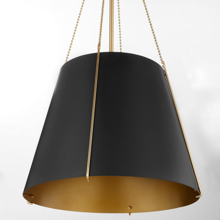 Myhouse Lighting Quorum - 862-3-5980 - Three Light Pendant - Denise - Matte Black w/ Aged Brass