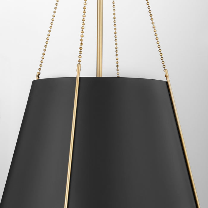 Myhouse Lighting Quorum - 862-3-5980 - Three Light Pendant - Denise - Matte Black w/ Aged Brass