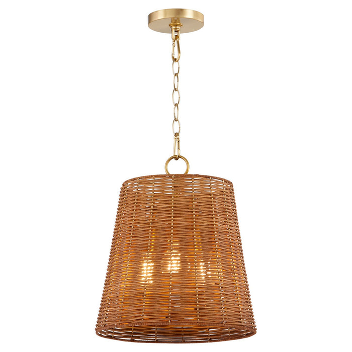 Myhouse Lighting Quorum - 8893-13-80 - Three Light Pendant - Wicker - Aged Brass