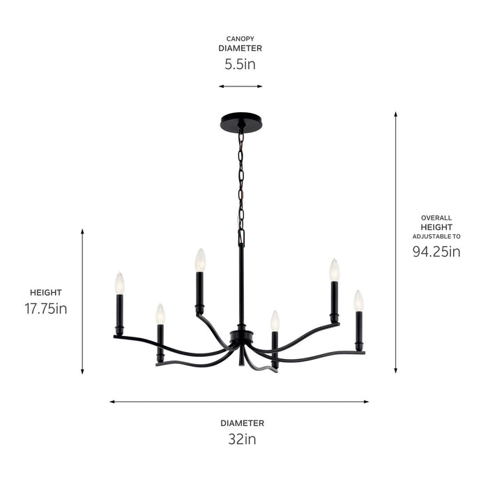 Myhouse Lighting Kichler - 52695BK - Six Light Chandelier - Malene - Black