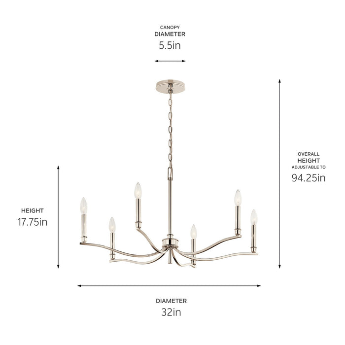 Myhouse Lighting Kichler - 52695PN - Six Light Chandelier - Malene - Polished Nickel