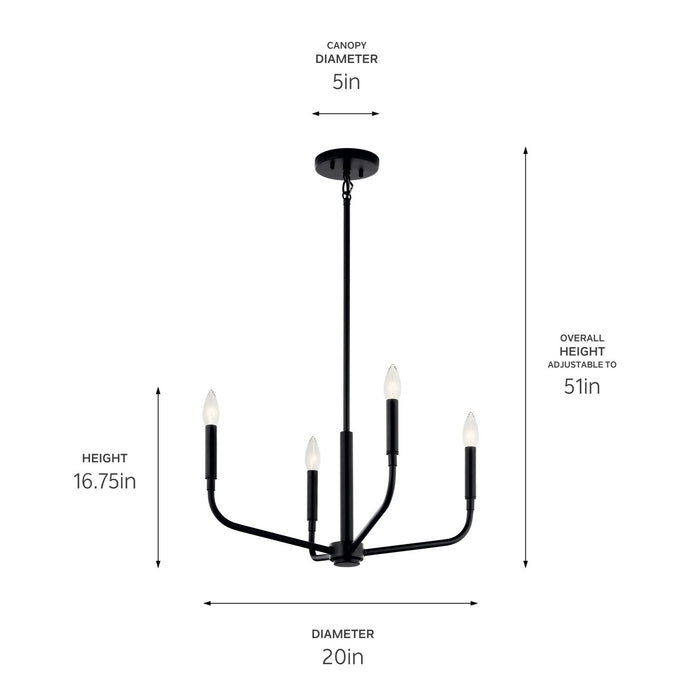 Myhouse Lighting Kichler - 52716BK - Four Light Chandelier/Semi Flush Mount - Madden - Black